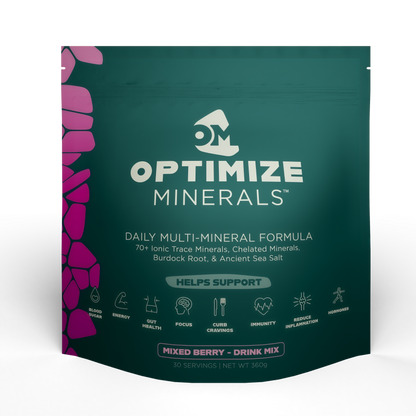 Optimize Minerals Multi Mineral Daily Formula – Magnesium, Electrolytes & Trace Mineral Supplement Powder - Gluten Free Vitamins Drink - Mixed Berry, 30 Servings