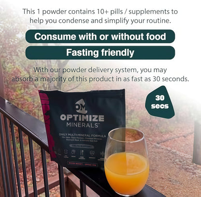 Optimize Minerals Multi Mineral Daily Formula – Magnesium, Electrolytes & Trace Mineral Supplement Powder - Gluten Free Vitamins Drink - Mixed Berry, 30 Servings